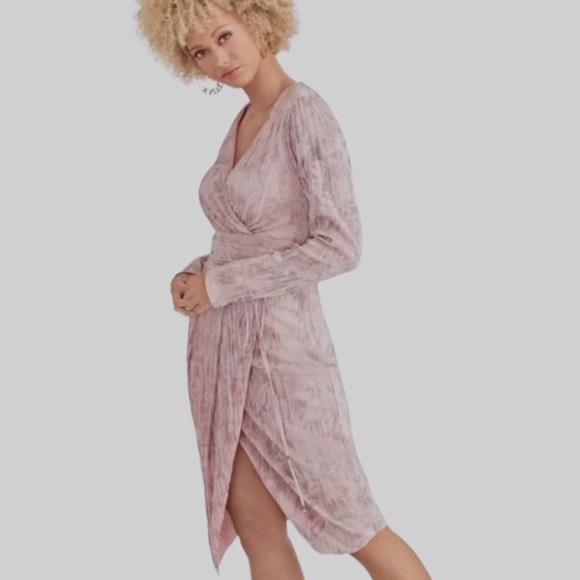 RACHEL ROY SILVIA PINK PLEATED FAUX WRAP MIDI DRESS NWT - Picture 8 of 16